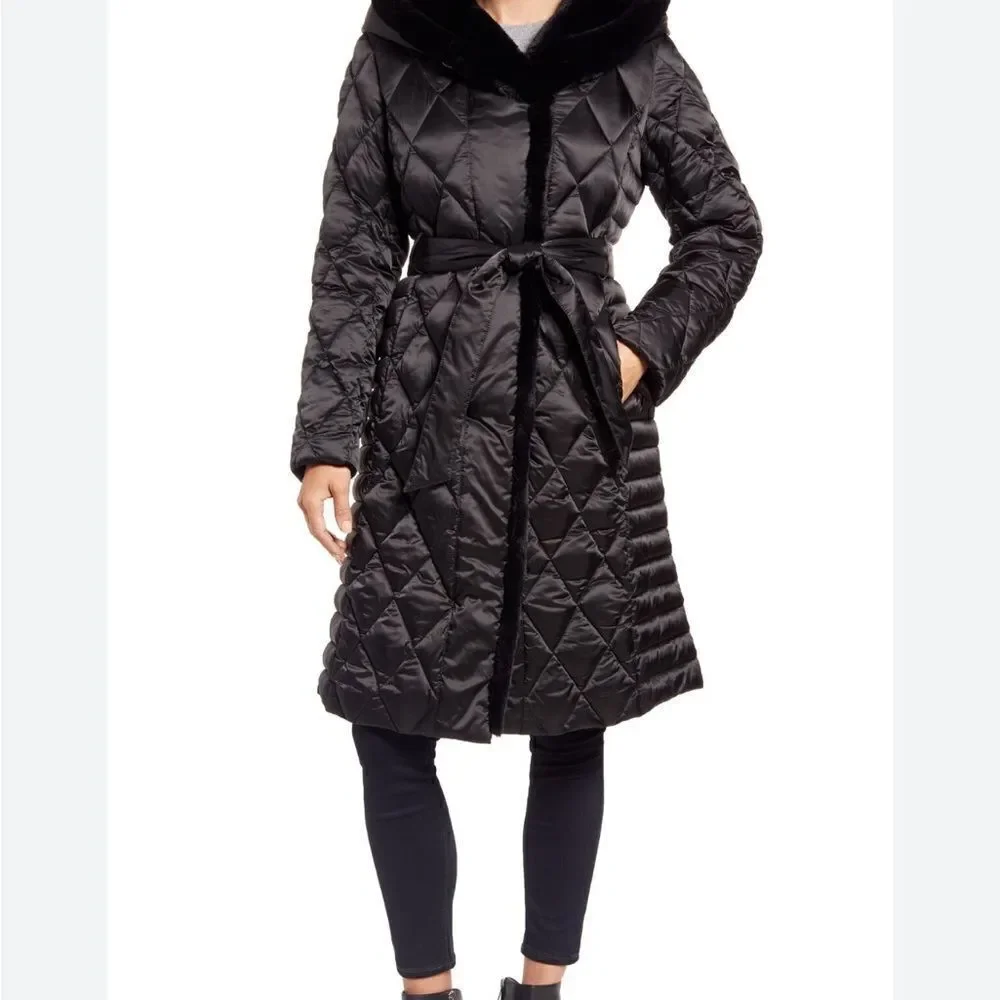 ELLEN TRACY Hooded Puffer Jacket With Faux Fur Trim - Black Size XL